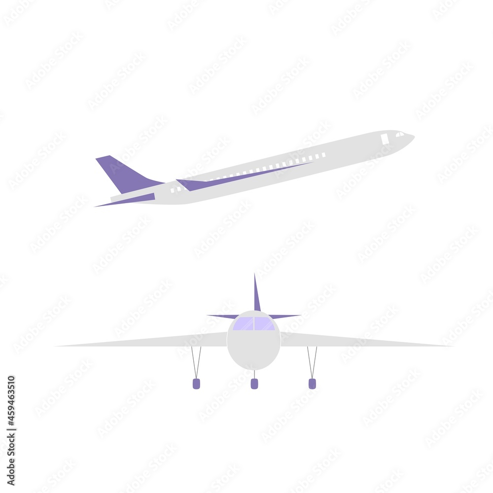 Airplane front and side view. Vector illustration in flat style