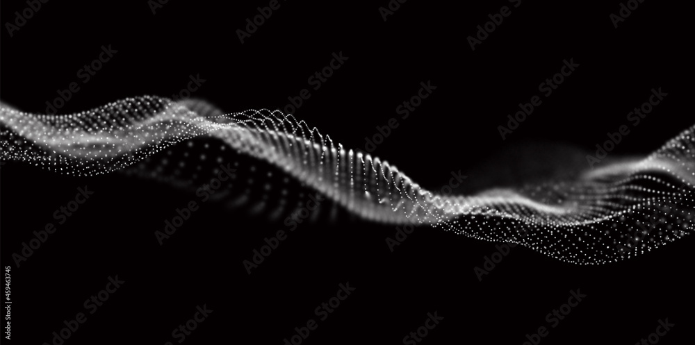 Abstract white particle background. Flow wave with dot landscape. Digital data structure. Future mesh or sound grid. Pattern point visualization. Technology vector illustration. Abstract white particle background. Flow wave with dot landscape. Digital data structure. Future mesh or sound grid. Pattern point visualization. Technology vector illustration.