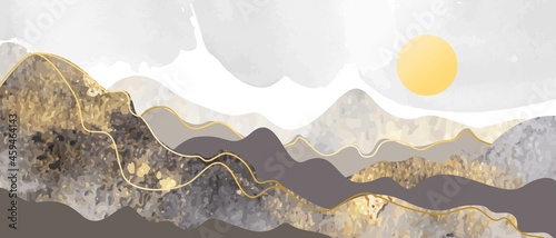 Moutains, hills, sun vector abstract background.