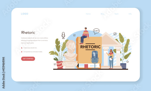 Rhetoric school class web banner or landing page. Students training