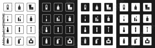 Set Cream or lotion cosmetic tube, Mascara brush, Bottle of shampoo, Makeup and Lipstick icon. Vector