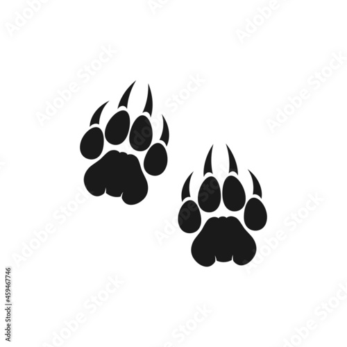 black tiger trace silhouette. Vector flat illustration. Wild beast paw footprint, footstep isolated on white.