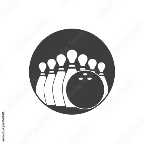 Bowling pin with ball icon in flat style. Simple silhouette bowling skittles sign. Vector illustration EPS 10.