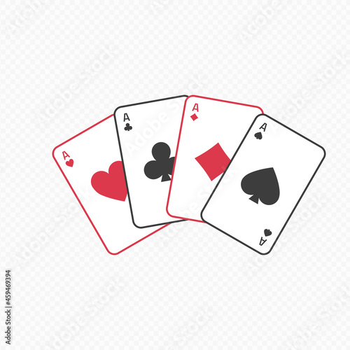 Four aces playing cards spades hearts diamonds clubs. Poker, gambling concept. Vector icon in flat style isolated on transparent background. EPS 10.