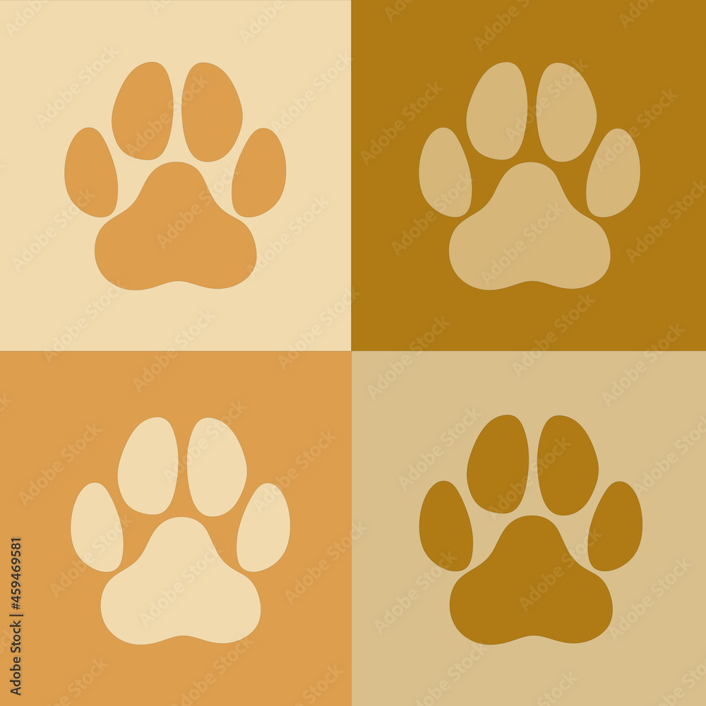 Fototapeta premium Brown yellow paw prints animals in squares art design for banners, posters, cards.