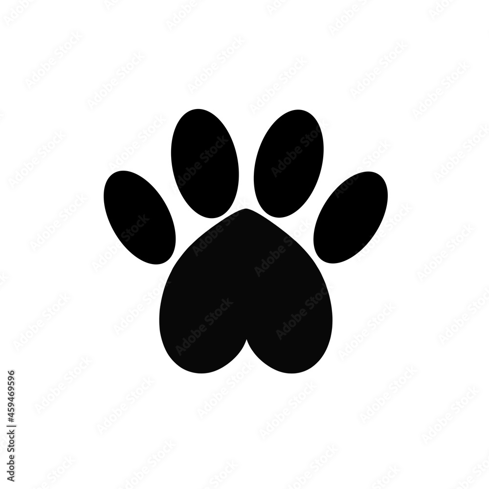 Paw print heart love concept abstract icon symbol logo sign design element.