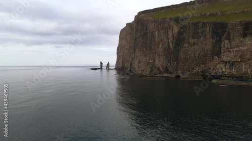 Beautiful aerial view of Risin and Kellingin, the giant and the witch view from Tjornuvik in the Faroe Island photo