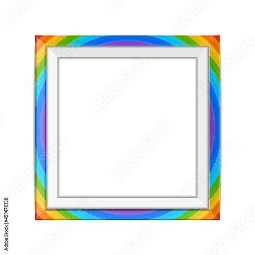 Realistic rainbow colors photo frame template isolated on white background. Multicolor blank picture frames for image or text. Modern design element for you product mock-up or presentation.