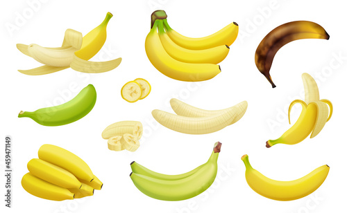 Bananas. Pieces of exotic tropical natural products realistic bananas platano vegetables fruits decent vector templates