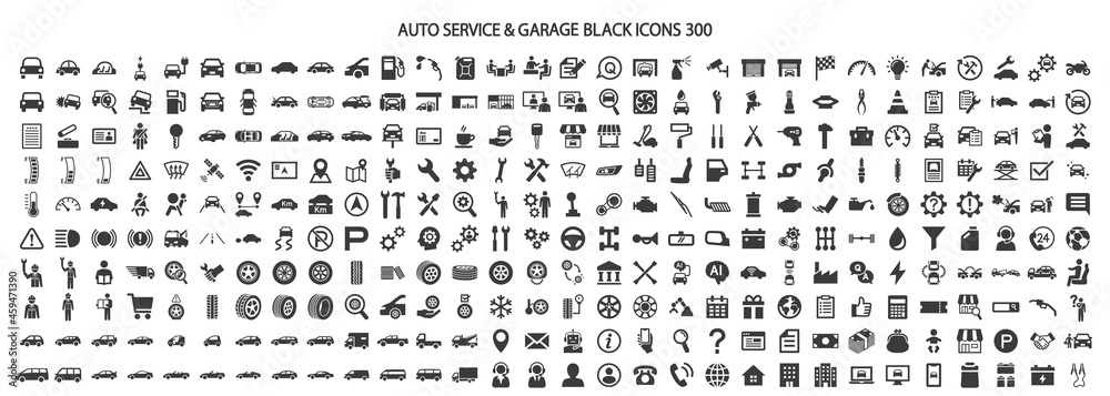 Icon set 300 related to auto service and garage - obrazy, fototapety, plakaty 