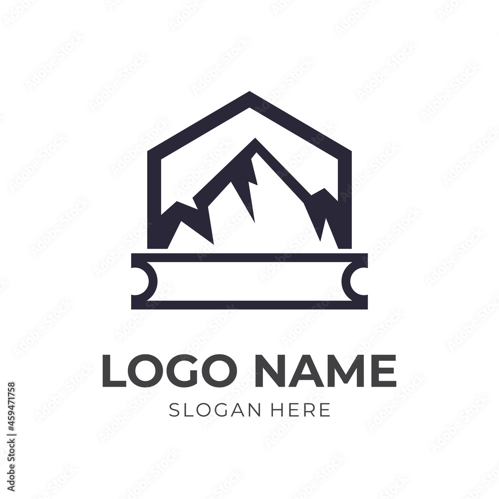 mountain logo design template concept vector with flat black color style