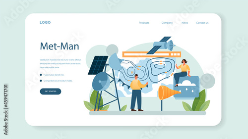 Meteorologist web banner or landing page. Weather forecaster studying