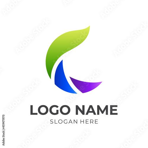 letter C logo template with flat colorful style