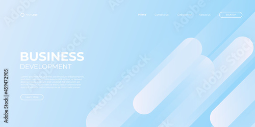 Landing page blue and white banner template. Abstract background 3d illustration, business technology interface concept. Vector layout design.