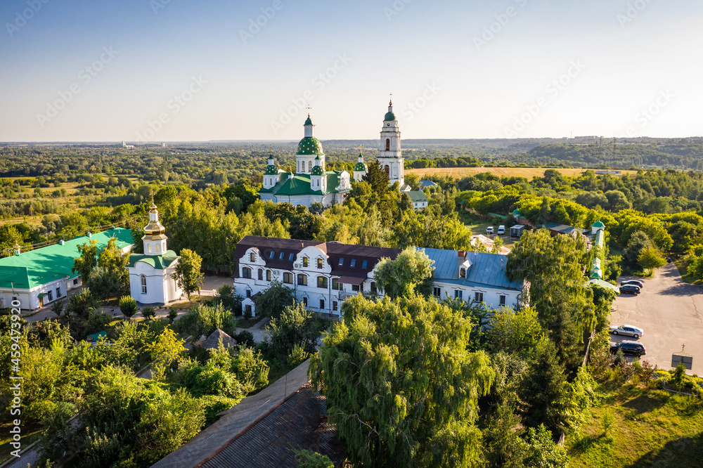 Aerial view to Saviour-Transfiguration Mhar Monastery, Ukraine
