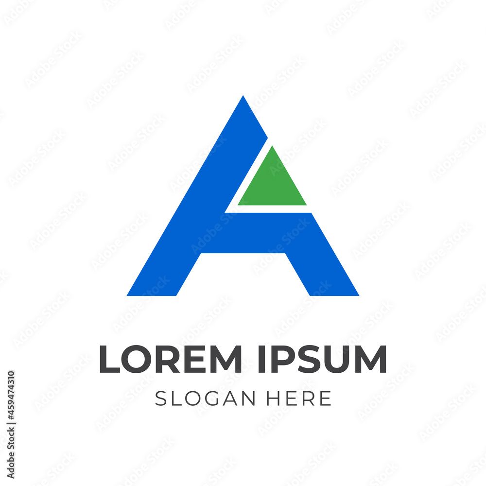 initial A logo design with flat blue and green color style initial A logo design with flat blue and green color style