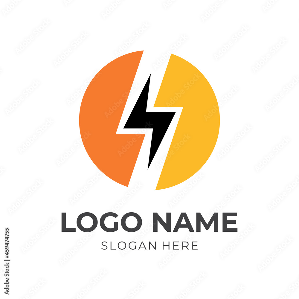 thunder logo design with flat yellow and orange color style thunder logo design with flat yellow and orange color style