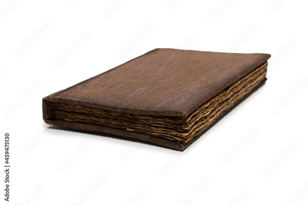 An old brown book isolated on white background. An old brown book isolated on white background.