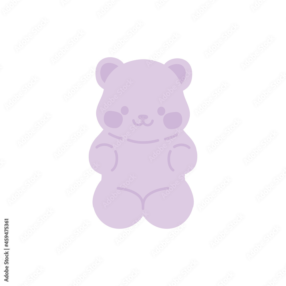 Purple gummy bear with white background