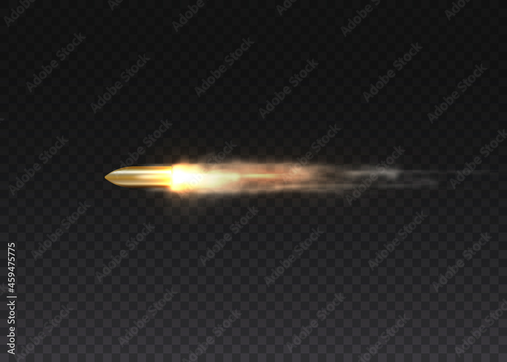 Realistic flying bullet in motion, smoke traces. Realistic flying bullet in motion, smoke traces.