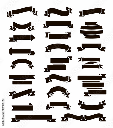 Retro black ribbons set vector. Silhouette labell
