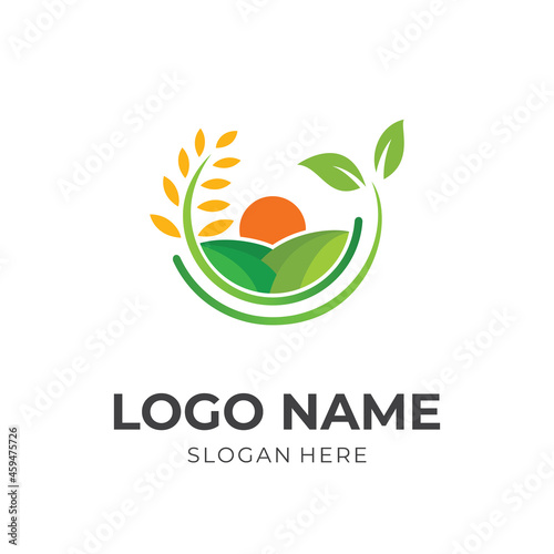 modern farm logo design template concept vector with flat colorful style