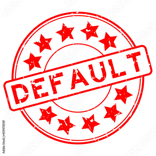Grunge red default word with star icon round rubber seal stamp on white background