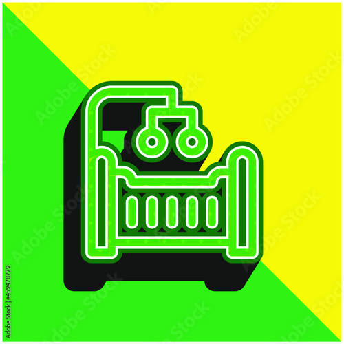 Baby Crib Green and yellow modern 3d vector icon logo