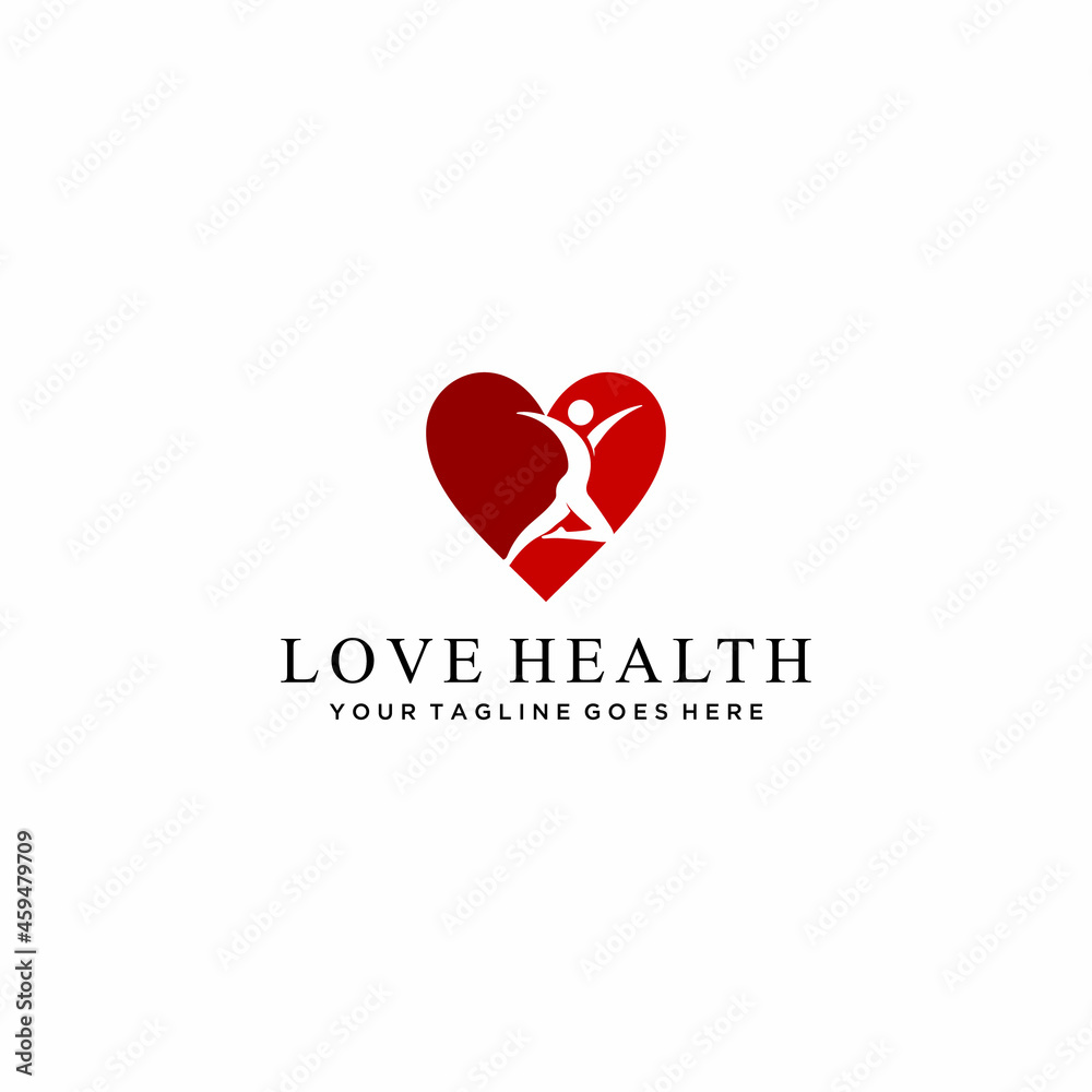 Illustration abstract people doing sport sign on heart symbol logo design vector