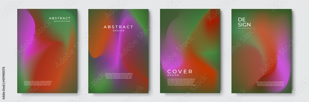 Modern vector blur gradient cover template background. Blurred backgrounds set with modern abstract blurred color gradient patterns on white.