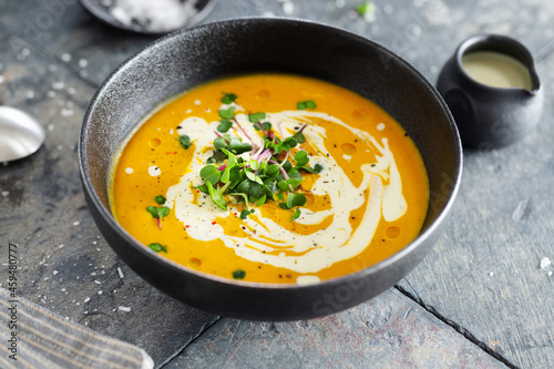 Autumn soup with pumpkin and ginger photo