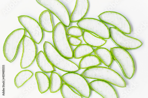 Aloe Vera slice top view on white background.