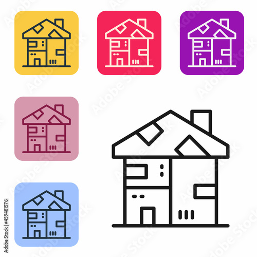Black line Homeless cardboard house icon isolated on white background. Set icons in color square buttons. Vector