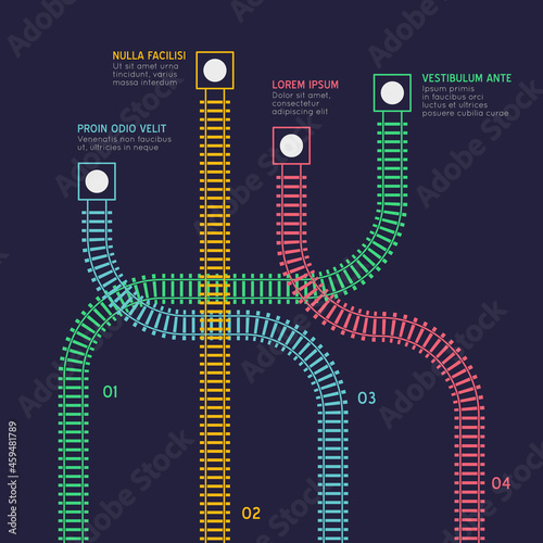  Vector flat style ciry railway scheme. Subway stations map top view photo