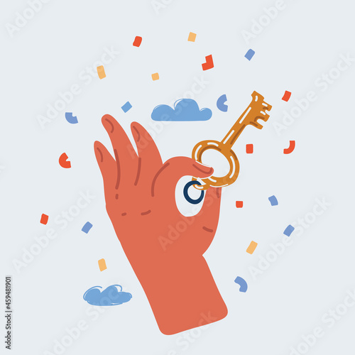Vector illustration of Concept of buying and selling house in real estate market. The hand holding the key