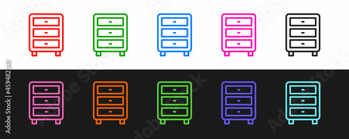 Set line Archive papers drawer icon isolated on black and white background. Drawer with documents. File cabinet drawer. Office furniture. Vector