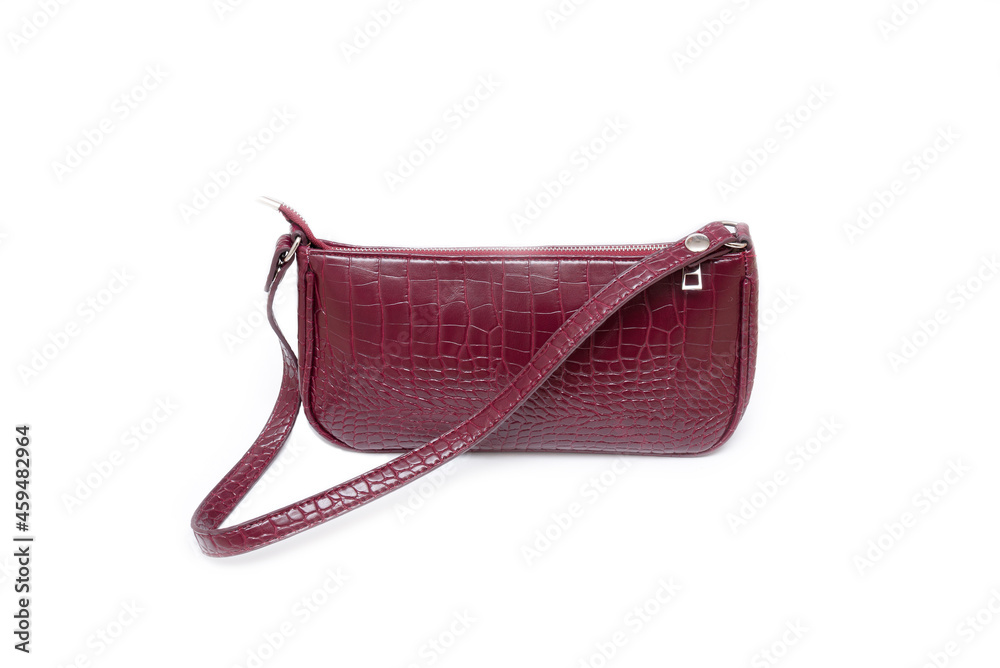 women's female bag made of leather imitation of reptiles of burgundy color isolate on a white background women's female bag made of leather imitation of reptiles of burgundy color isolate on a white background