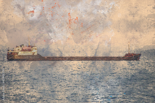 A spider in the center of a shiny web. Morning sunlight illuminates the insect. Arthropod in its natural habitat. Digital watercolor painting.