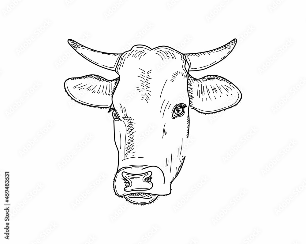 Vector illustration cow milk farm concept sketch in silhouette on a white background.Perfect for greeting cards, party invitations, posters, stickers, pin, scrapbooking, icons.