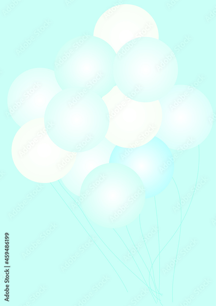 Abstract depiction of balloons of delicate tones with threads.3d.