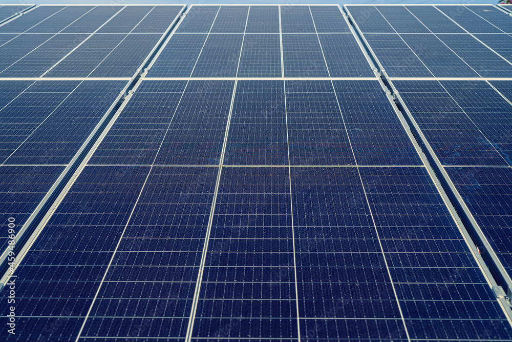 new solar panels are standing on the ground covered with grass new solar panels are standing on the ground covered with grass