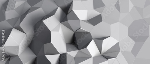 Close up detail of abstract modern metallic triangular wall pattern. Silver triangle geometric art wallpaper.
