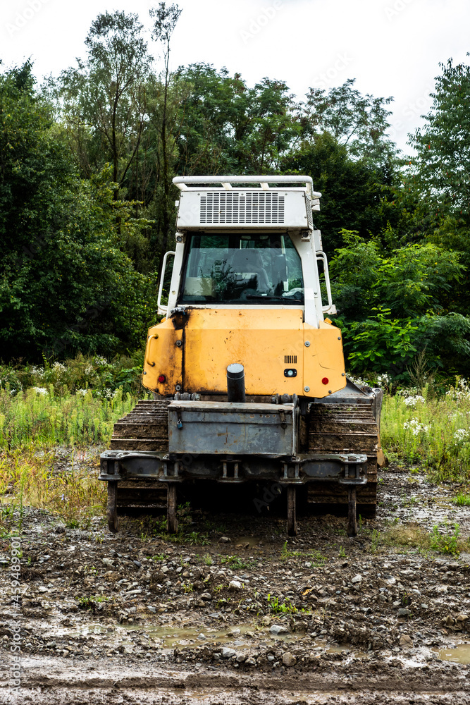 Bulldozer parked at a gas pipeline construction site Poland Slovakia Bulldozer parked at a gas pipeline construction site Poland Slovakia