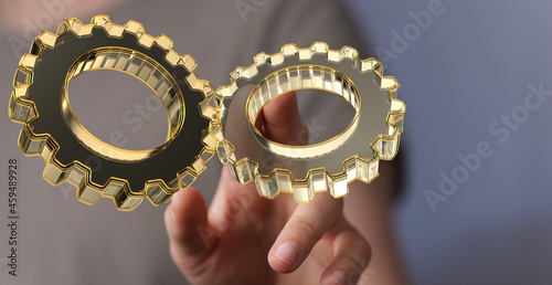 businessman hand draws gear...