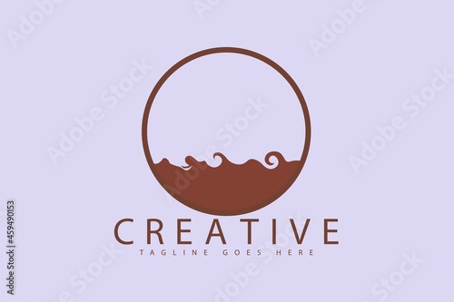 Vector ocean view waves illustration, summer sea with big waves