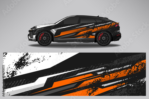 Wrap car vector design decal. Graphic abstract line racing background design for vehicle, race car, rally, adventure livery camouflage.