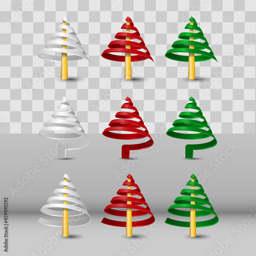 collection set of colorful realistic 3d coil spiral christmas tree isolated on a transparent background
