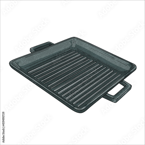 Cast iron non-stick Griddle - kitchen equipment. Vector illustration.
