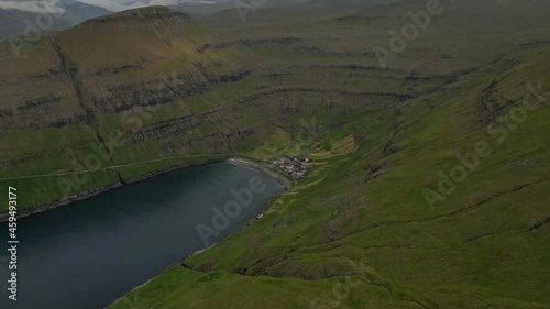 Beautiful aerial view of Risin and Kellingin, the giant and the witch view from Tjornuvik in the Faroe Island photo