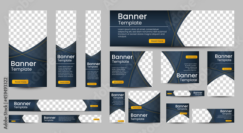 set of creative web banners of standard size with a place for photos. Vertical, horizontal and square template. vector illustration